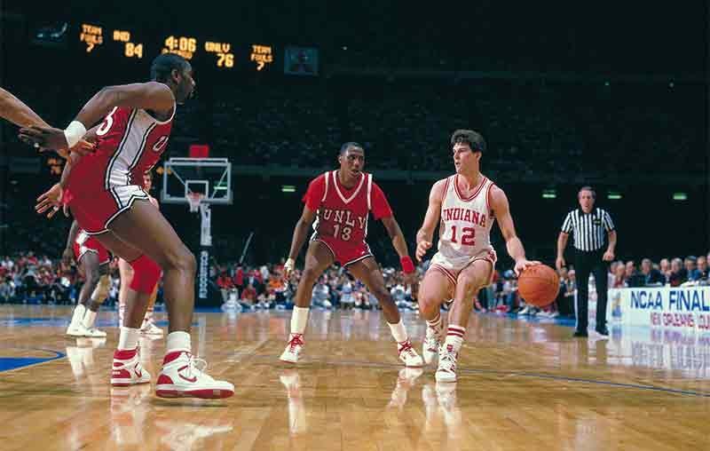 Steve Alford plays in the 1987 NCAA Final Four.