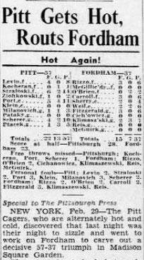 The box score from Pitt vs. Fordham, the first televised college basketball game.