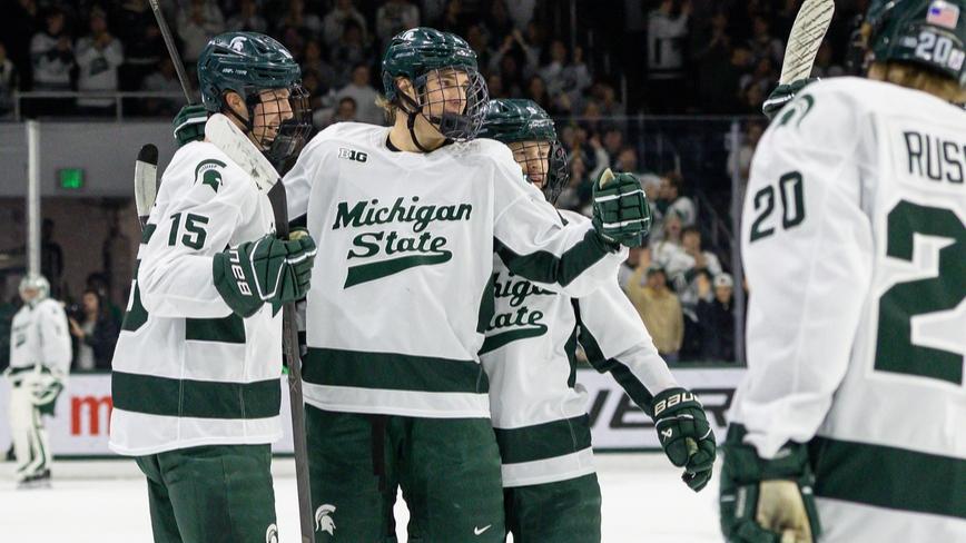 Michigan State defender Colin Ralph celebrates a goal against Penn State on Nov. 8, 2025.