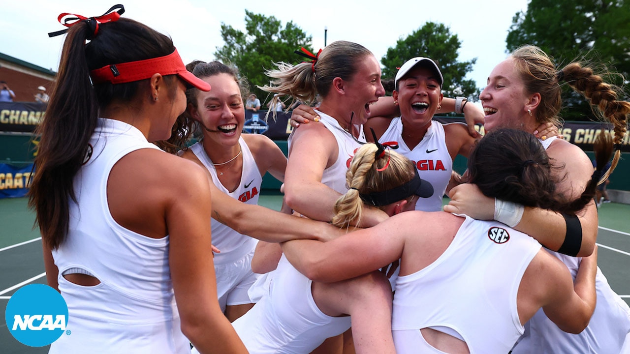 Georgia women's tennis team celebrating their national championship title