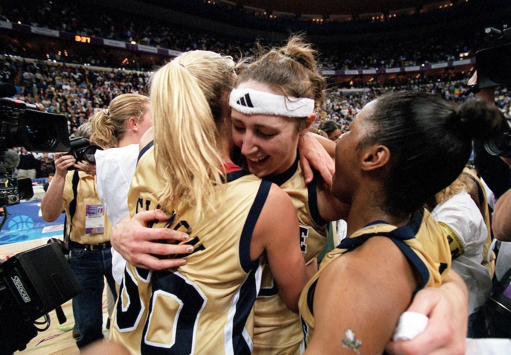 Ruth Riley celebrates Notre Dame's 2001 title
