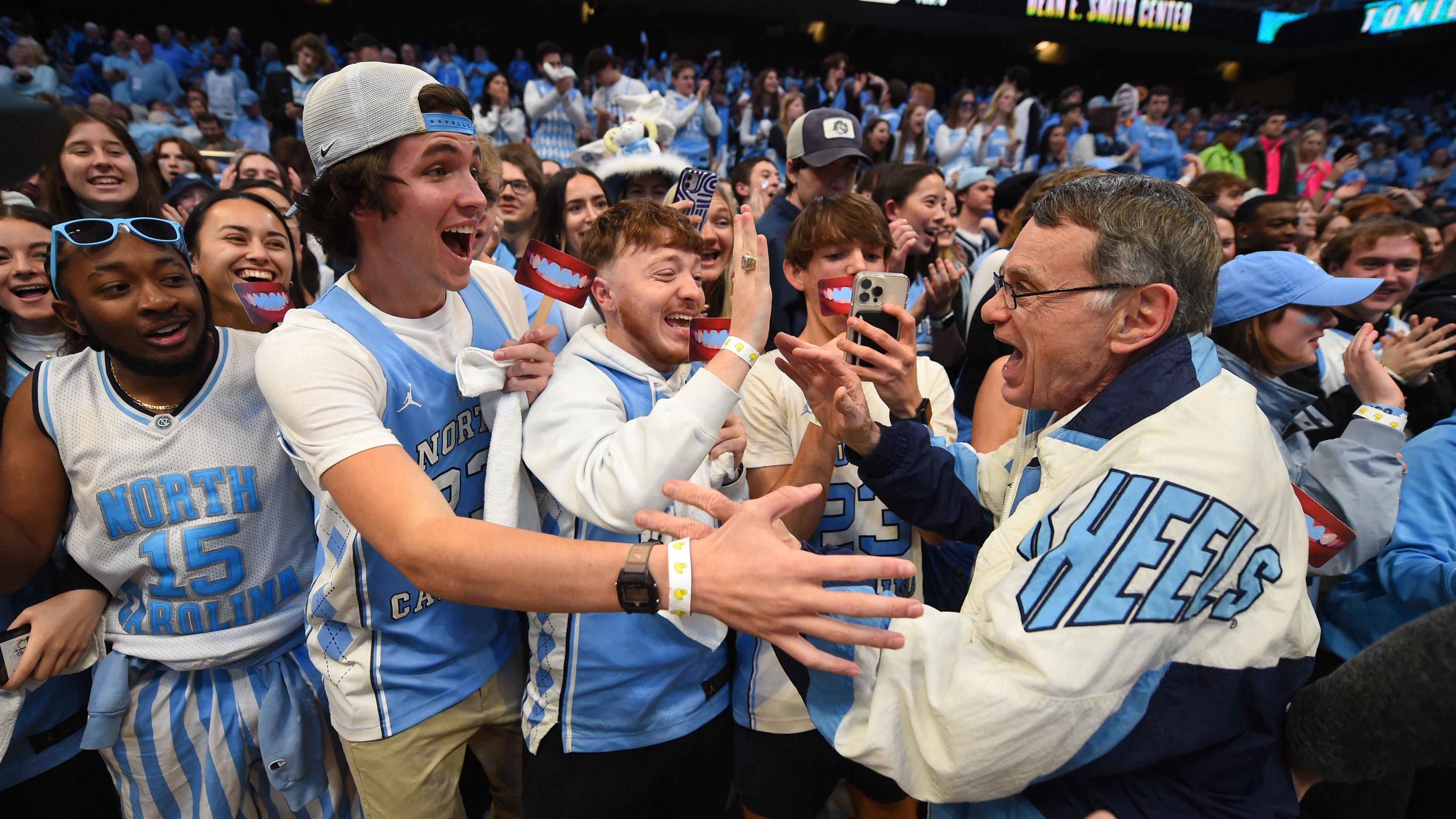 North Carolina fans get excited before men's basketball game at Dean E. Smith Center